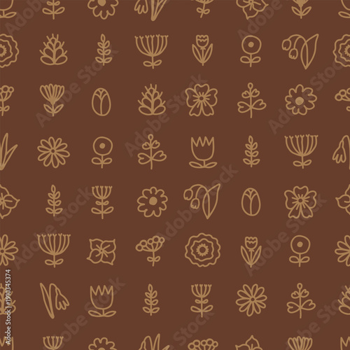 Wallpaper Mural Seamless small meadow floral pattern in dark chocolate and tan Torontodigital.ca