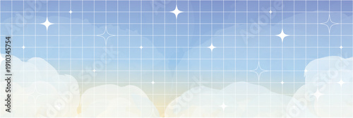 Soft celestial sky background with pastel tones floating clouds and gentle star sparkle in Y2K watercolor style designed for dreamy illustration magical scenery and calm atmospheric artwork