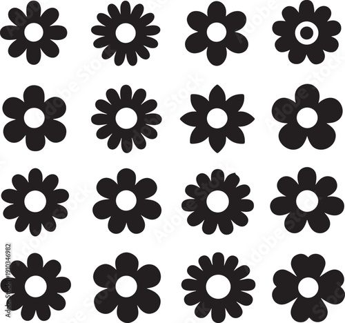 Floral Silhouette Composition: An array of floral silhouettes create a visually compelling composition, evoking simplicity and the beauty of natural forms.