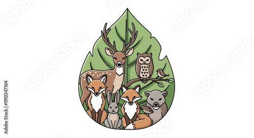 Illustration of various wild animals including a deer, foxes, and an owl, surrounded by leaves, celebrating World Wildlife Day with a design that highlights wildlife conservation.