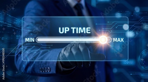 Businessman optimizing system uptime with modern technology interface