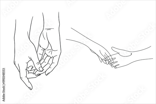 fathers day  Two pairs of hands reaching and touching in simple line art style connection unity