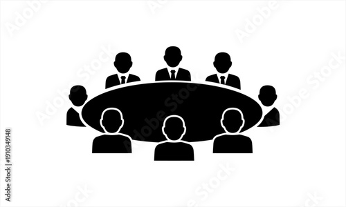 Business meeting icon with people around a table.