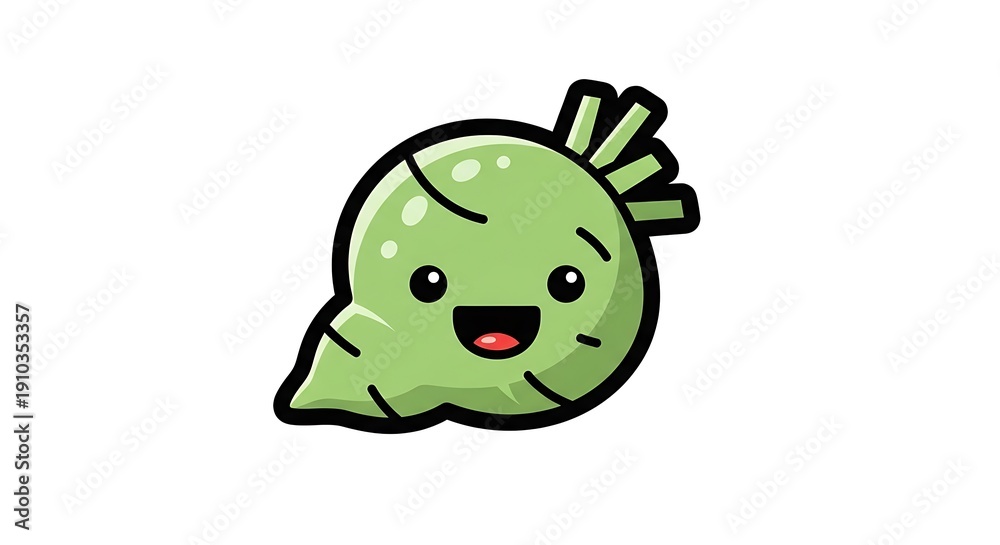 Fototapeta premium Cartoon Green Leaf Character with Smile.