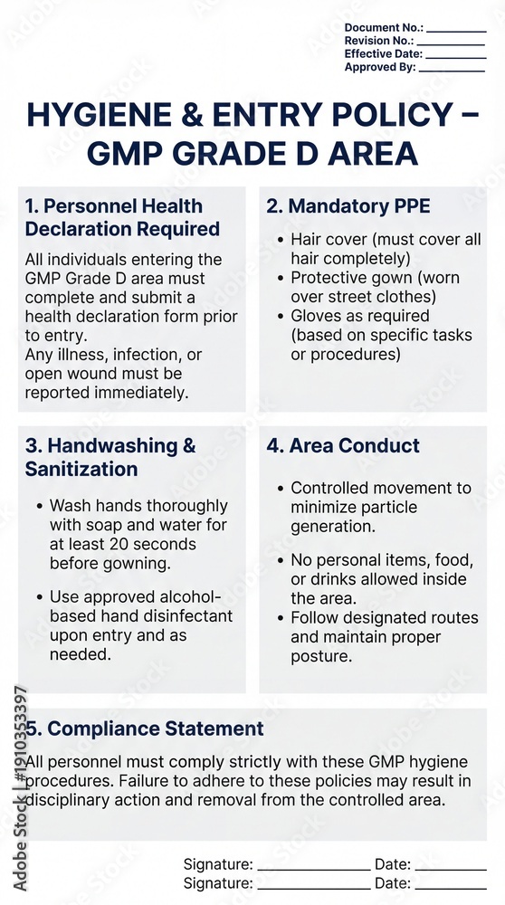 Fototapeta premium Hygiene and Entry Policy Guidelines for GMP Grade D Area in a Professional Setting