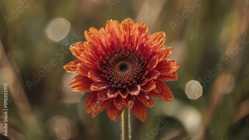 Red Gerbera Daisy Flower Closeup Macro.