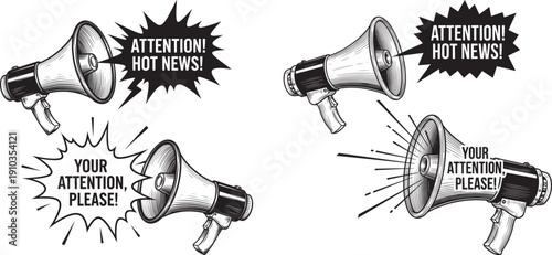 Megaphones Announcing News and Attention Calls