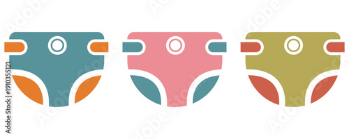 Newborn baby diaper icon, colorful baby diaper icons vector set in trendy flat style illustration isolated on white background.