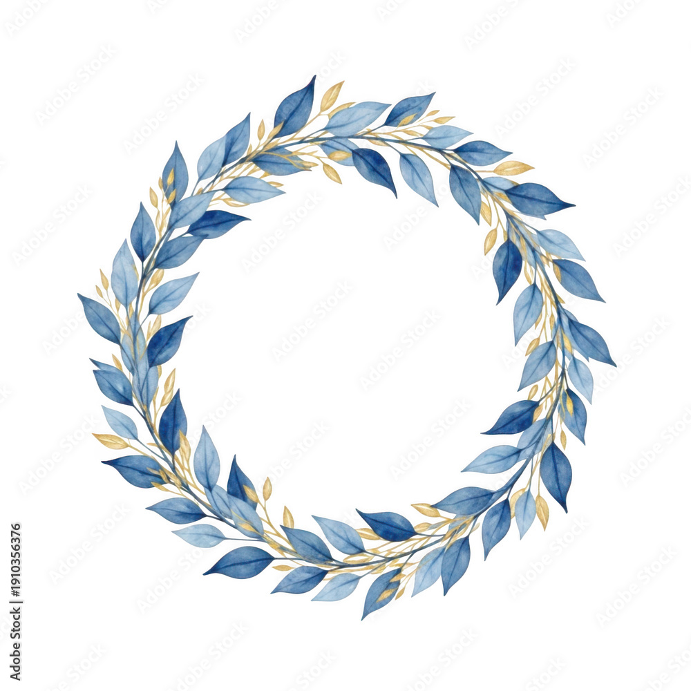 Obraz premium An elegant laurel wreath design with blue and white leaves. isolated on transparent background
