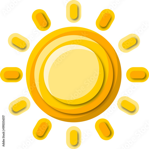 Yellow sun sunshine light rays paper cut icon PNG