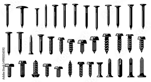 Collection of Various Screws and Nails.