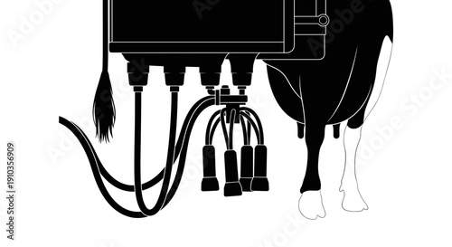 Cow being milked by milking machine 1.
