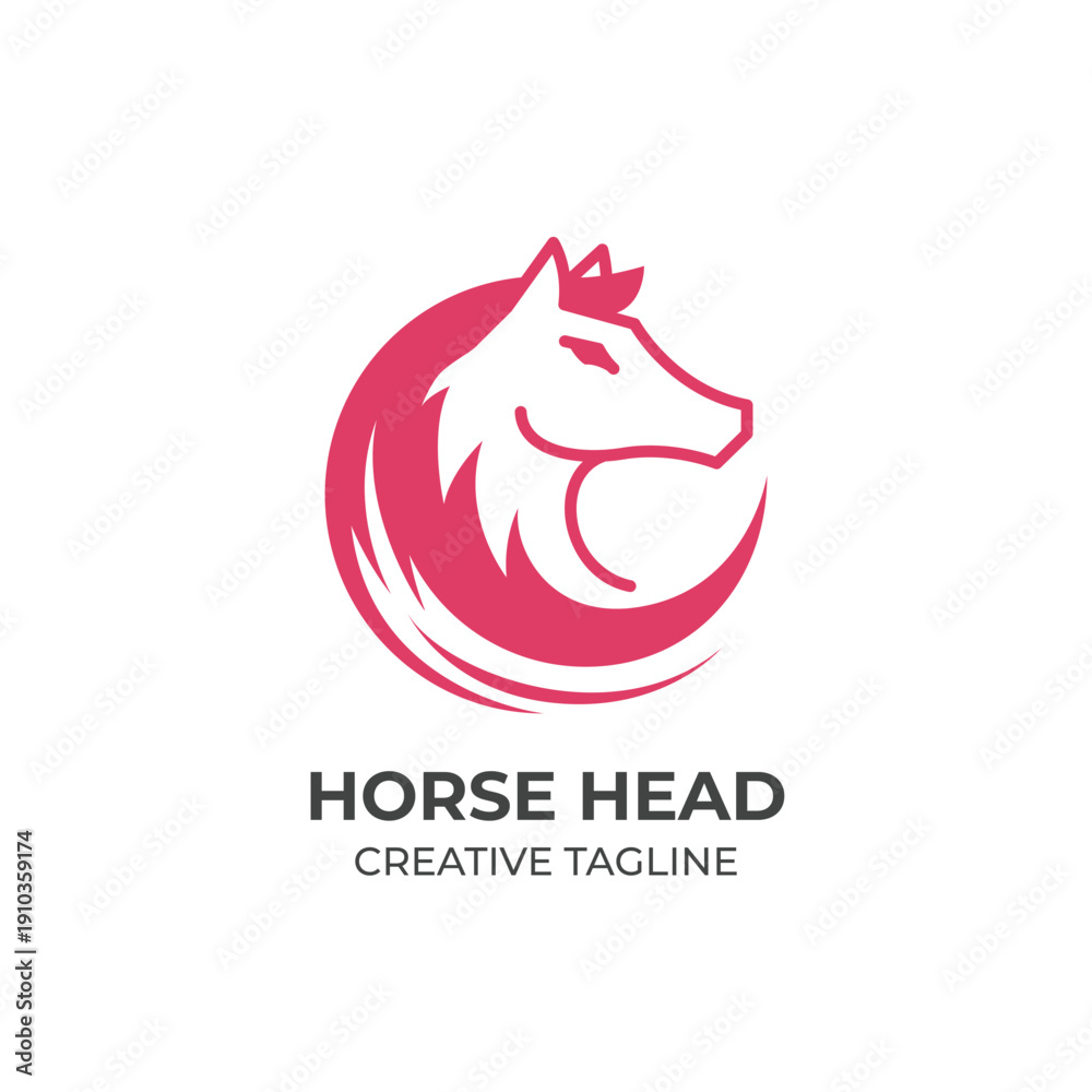 Obraz premium Horse Head Logo with Circular Flow Shape Flat Vector Design