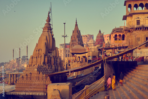 Fotografija Panorama of Varanasi city ghat at Ganges river, India