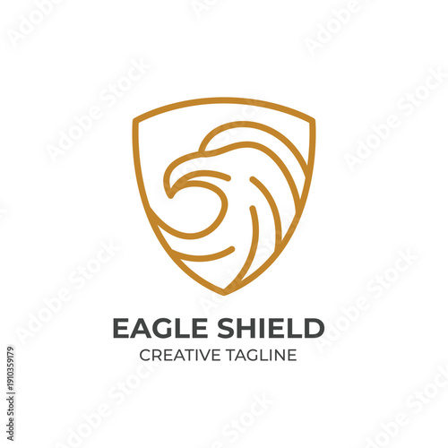 Eagle Shield Logo with Spiral Wing Emblem Flat Vector Design