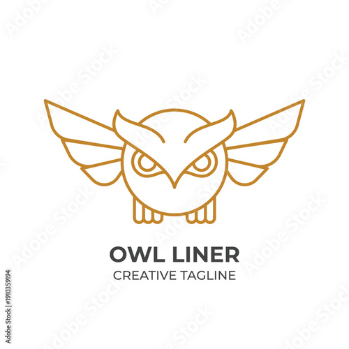 Owl Head Logo with Spread Wings Line Art Flat Vector Design