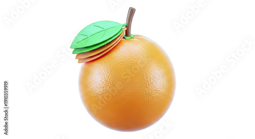 Stylized Orange with Stacked Leaves and Stem