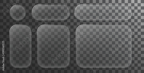 Neumorphic Glass UI Buttons Set on Soft Gray Background, Modern App Interface Elements