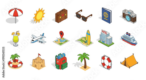 Vibrant travel icons for your next adventure getaway