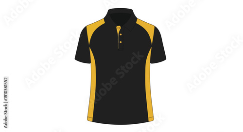 A black and yellow short-sleeved polo shirt with a collar on a white background.