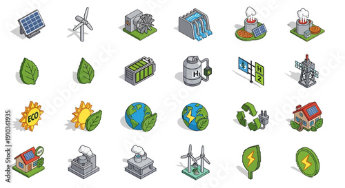 Eco friendly energy icons for sustainable living and green technology