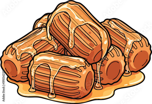 Delicious HoneyDrizzled Churros Stacked Together.