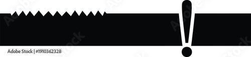 Monochrome abstract graphic with a serrated line and a vertical exclamation mark symbol.