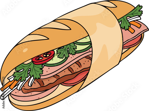 Delicious Vietnamese Banh Mi Sandwich with Fresh Ingredients.