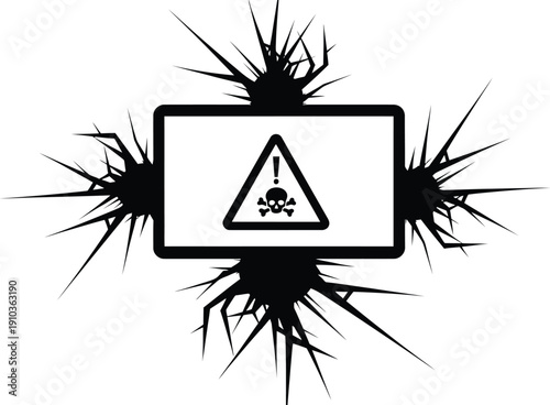 Shattered Screen Displaying a Toxic Danger Warning Symbol.