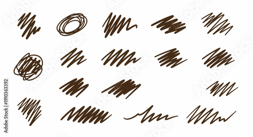 Handwritten scribble and annotation vector set. Sketchy line art doodles for highlighting and notes. Imperfect hand-drawn graphic elements