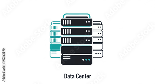 Data center server units front view. Minimalist flat design vector illustration for database and web hosting concept. Isolated on white background