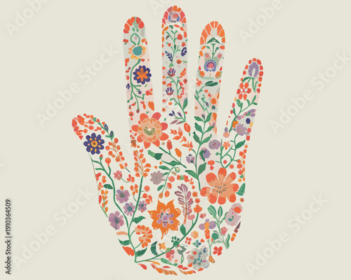 Floral handprint a vibrant and colorful illustration of nature s touch