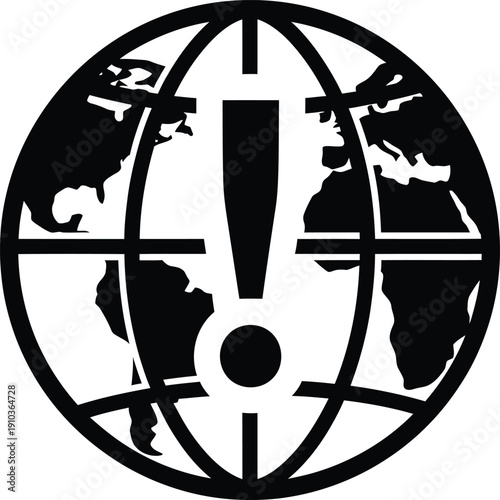 Global warning symbol with Earth globe and exclamation mark icon.