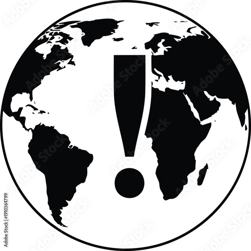 Planet Earth with a large exclamation mark symbol.