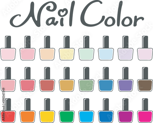 ネイルカラーのカラーチャート（パステルカラー、ベーシックカラー、ビビットカラー）