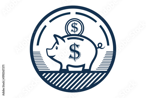 Piggy bank with coin icon isolated on white background. Icon saving or accumulation of money, investment.