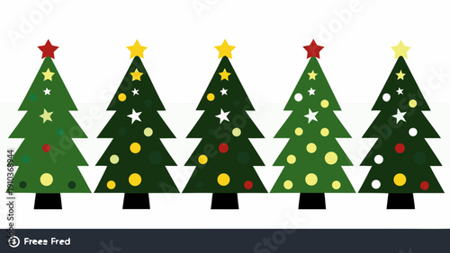Colorful christmas trees with stars and ornaments displayed in a row
