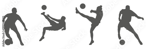 Soccer and football player silhouettes in action poses