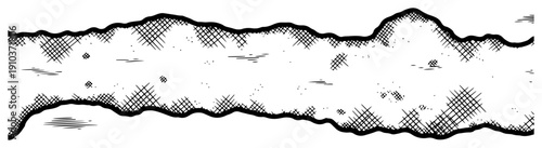 Vintage engraving style horizontal torn paper edge or rough ground terrain