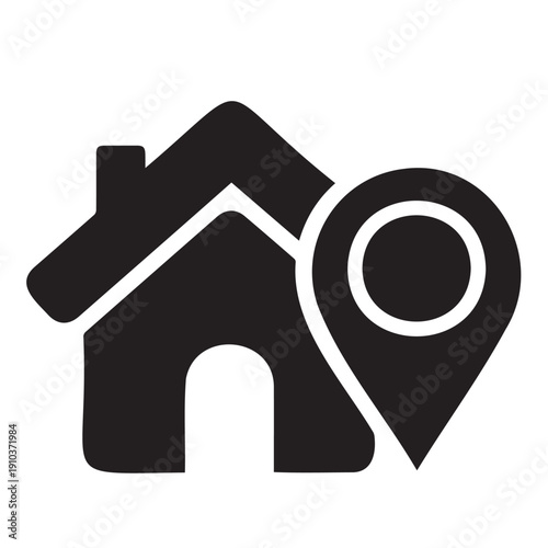 House Icon with Location Pin Symbol, Home Address and Navigation Concept