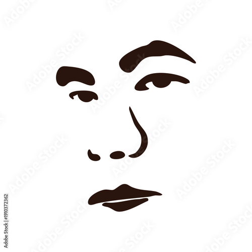 Minimalist Dark Brown Face Silhouette On White Background Expressing Contemplation