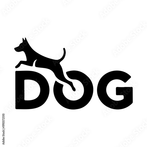 Dog Silhouette Jumping Over Text Logo Black Minimal Vector Design