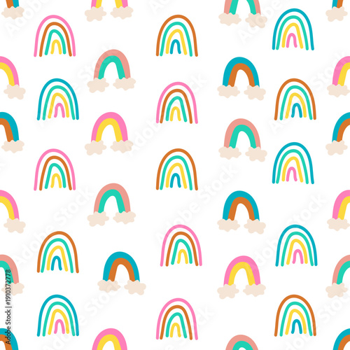 Vibrant rainbow pattern with hearts on white background