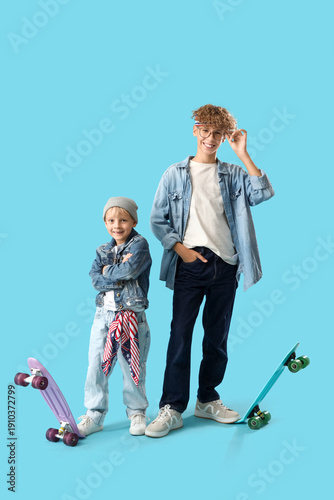 Cool brothers with skateboa...