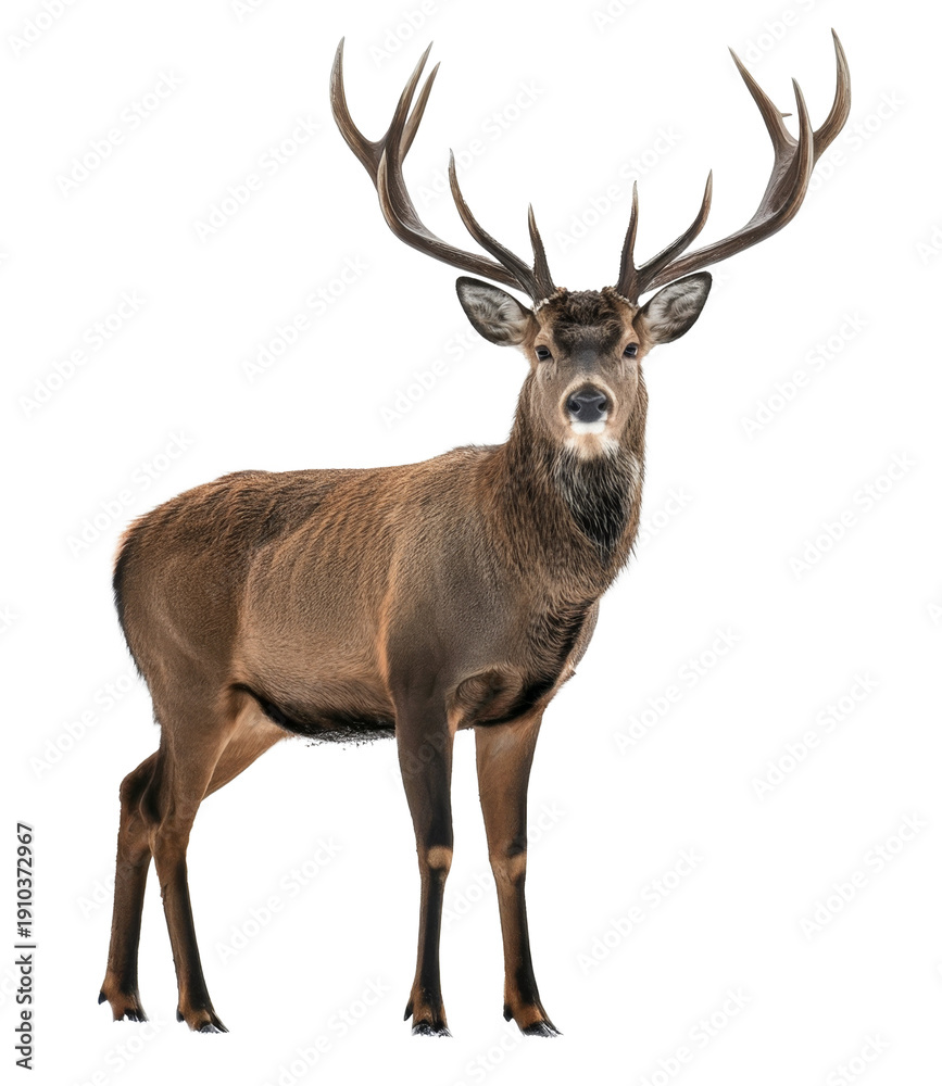 Obraz premium Majestic Red Deer Stag with Impressive Antlers in Winter Wonderland. A stunning Wildlife portrait of this magnificent animal in the snow.