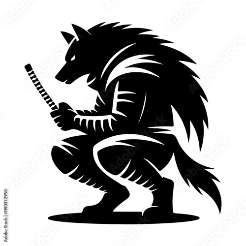 Wallpaper Mural Samurai Wolf Warrior Silhouette Katana Black Vector Illustration Torontodigital.ca