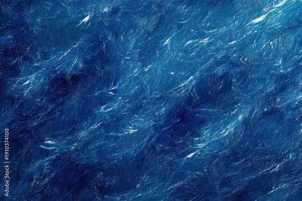 Obraz premium deep blue swirling ocean surface with wave highlights and painterly brushstroke texture conveying restless dramatic motion