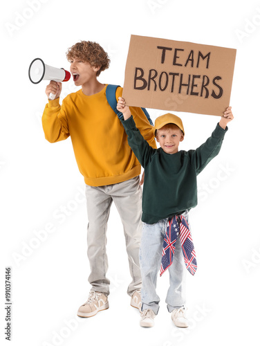 Cute brothers with megaphon...