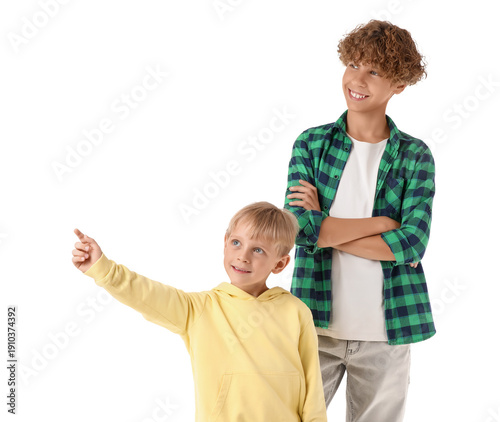 Cute little boy pointing at...
