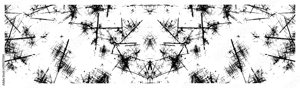 Fototapeta premium Panoramic high contrast grunge texture with aggressive crosshatching and sharp linear scratches